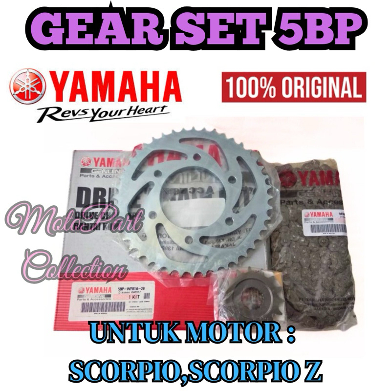 GEAR SET+RANTAI KODE-5BP Original Asli yamaha YPG Scorpio/Scorpio Z Kualitas Ori Yamaha YPG ORIGINAL