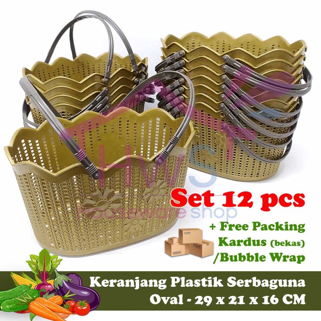 [LUSIN] Keranjang Plastik Serbaguna / Keranjang Luna Oval - Warna Gold
