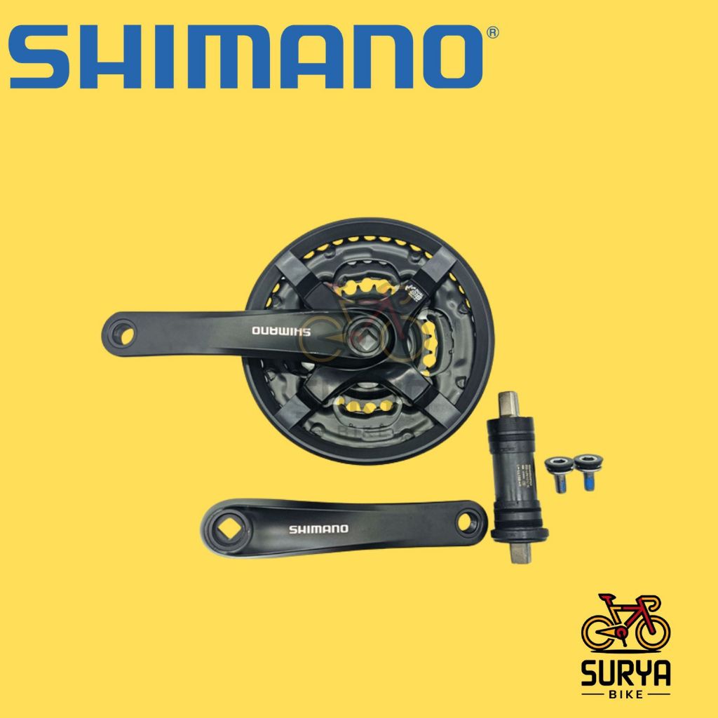 Crank SHIMANO Tourney FC-TY501 3 Speed W/ Cover Gir Tengah Sepeda MTB