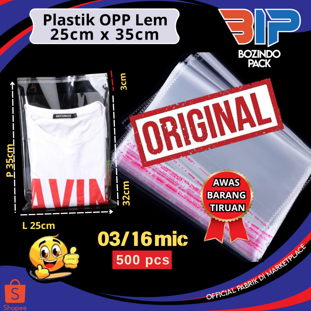 Plastik OPP 25 X 35 03/16 Mic Isi 500 Kantong Plastik Opp Tipis Lem Bening Transparan