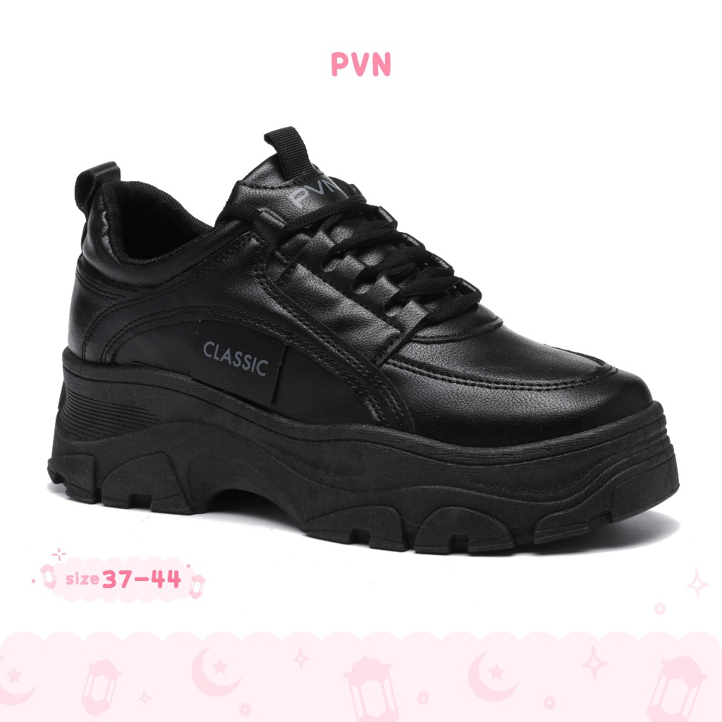 PVN Yeri Sepatu Sneakers Wanita Putih Hitam Kasual Sport Shoes Black 320