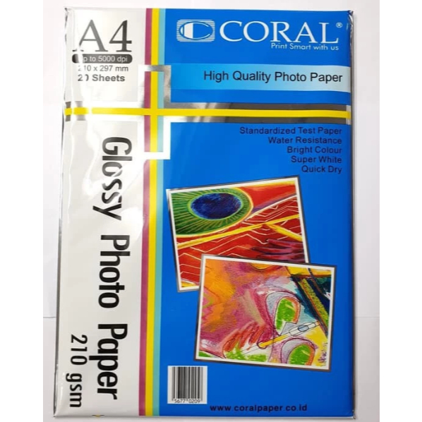 

Kertas Foto Glossy A4 CORAL 210 GSM