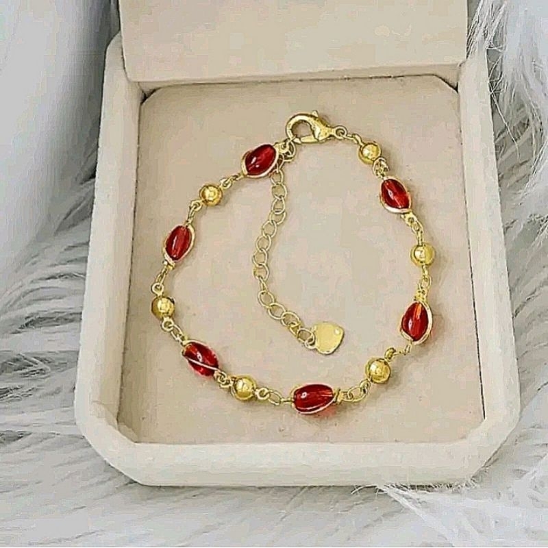 gelang tangan titanium rumbai/asli merah delima