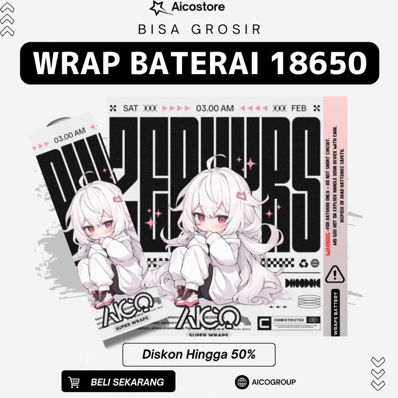 Pelindung Baterai - Skin Wrap Baterai 18650 AICO SUPERWRAPS x Anime Japan Waifu Full Colour ORIGINAL
