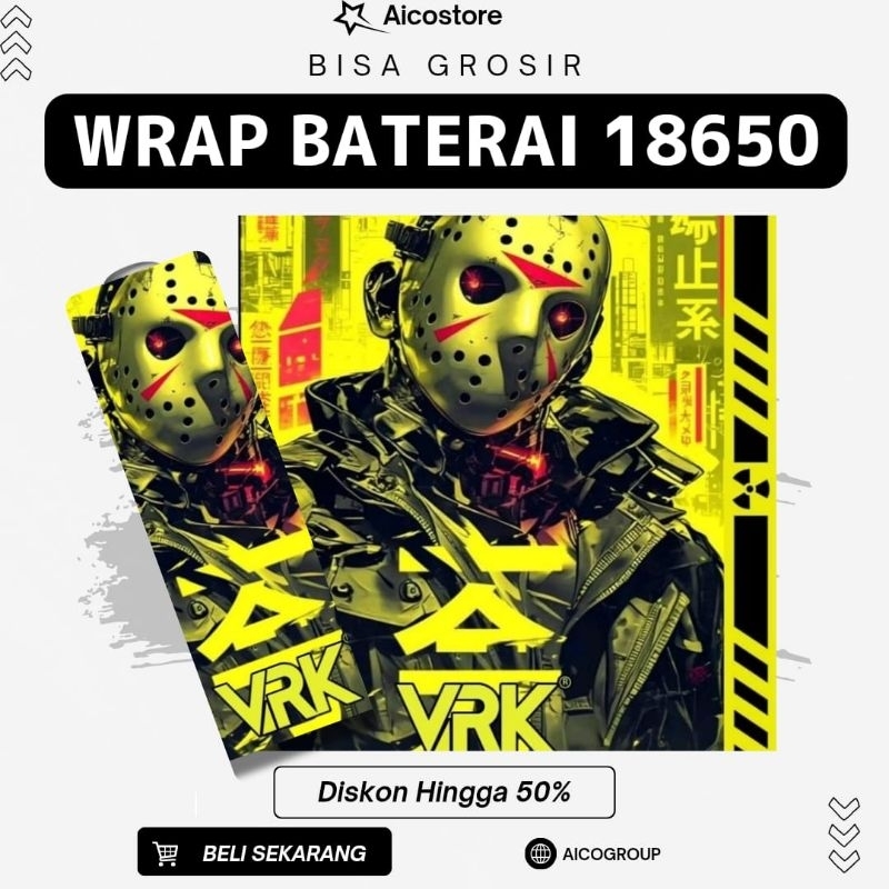 AICOSTORE - Skin Wrap Baterai 18650 VRK Merah Kuning Bergambar Anime Full Motif - Wrap Batre 18650 V