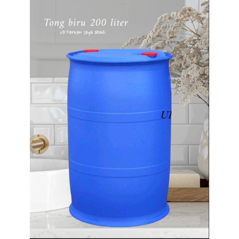 Tong plastik HDPE ukuran 200 liter Tong Air Tempat sampah Biru Bersih Tebal Poligen Bekas Toren Tutu