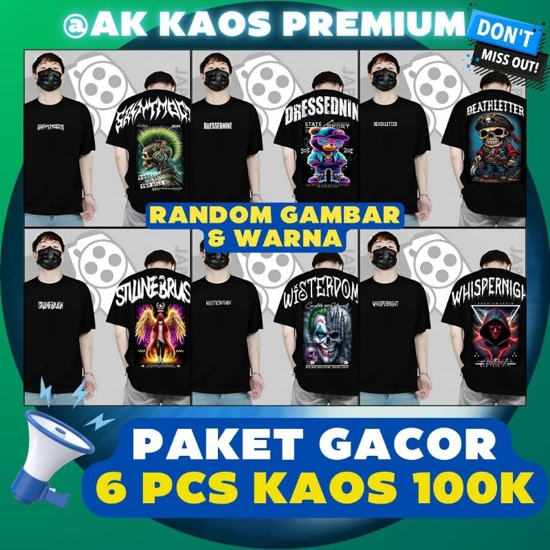 PROMO GACOR -  6 PCS KAOS DISTRO 100K UNTUK PRIA/WANITA - AK KAOS