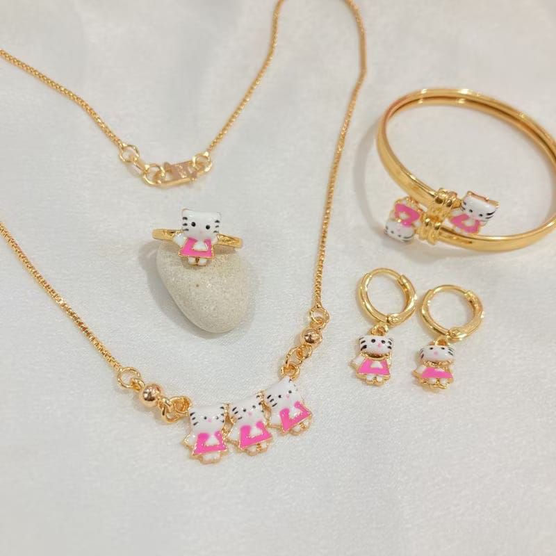 perhiasa set anak hello kity pink bahan titanium asli