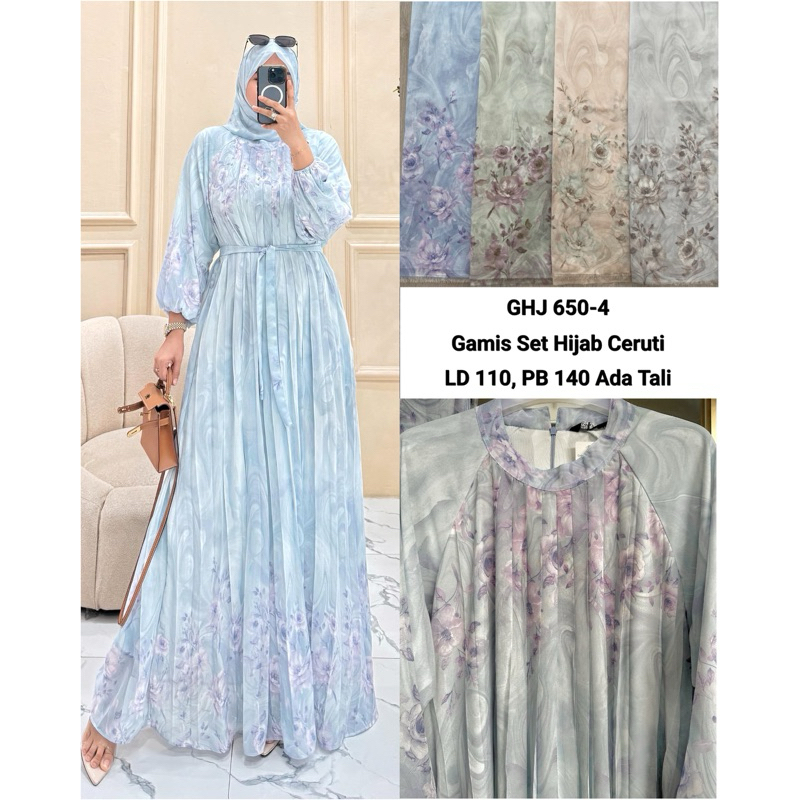 Gamis Set Hijab Ceruty Premium Bangkok | Baju muslim Malaysia | Hijab set