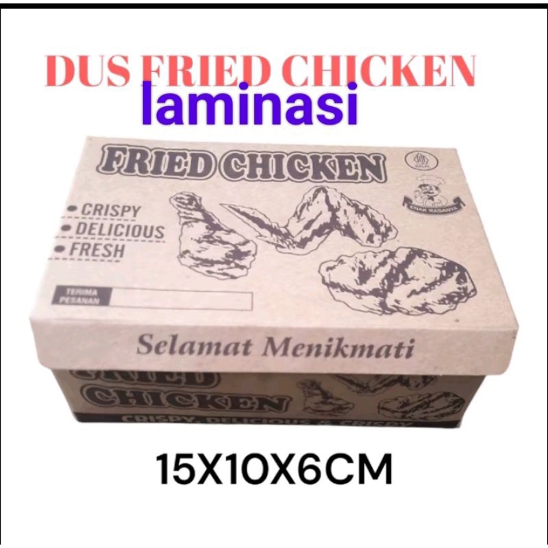 

KARDUS KEMASAN UNTUK FRIED CHICKEN UKURAN 15X10X6CM KERTAS CRAFT LAMINASI 50PC