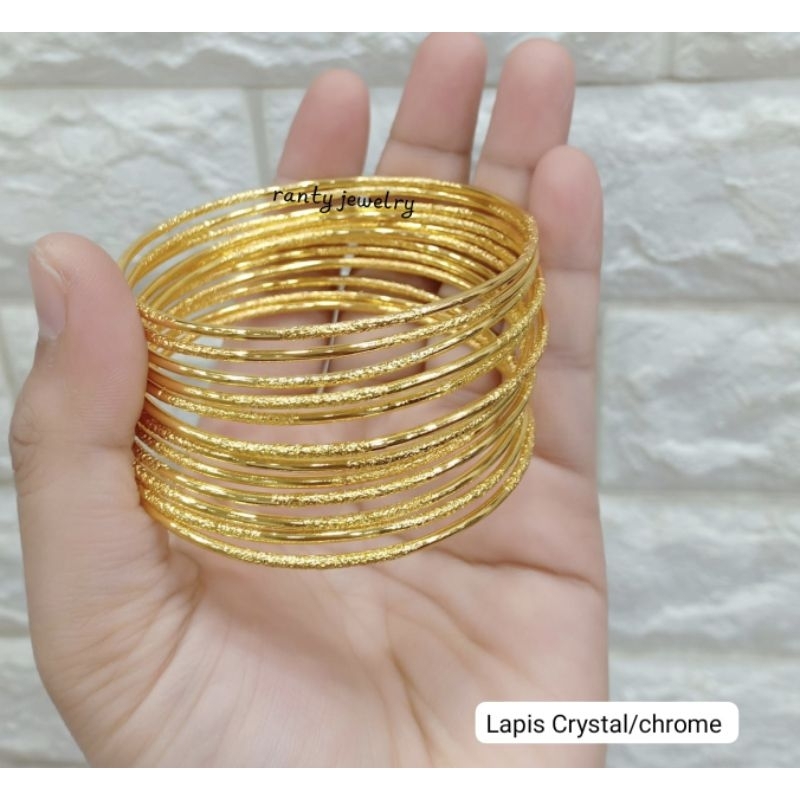 Gelang Keroncong 12 pcs Replika Emas 24k Terbaru, Lapis kristal, awet pake Harian