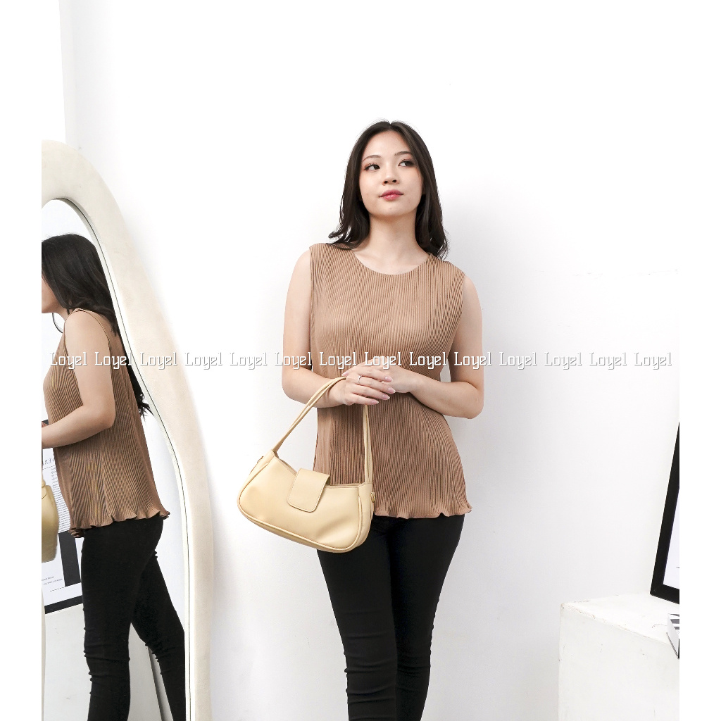 Atasan Plisket Lidi / Baju Plisket Tanpa Lengan / Singlet Plisket / Pleated Top