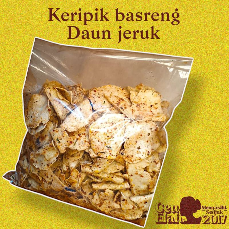

Keripik basreng bulat koin pedas daun jeruk cemilan ceu elah