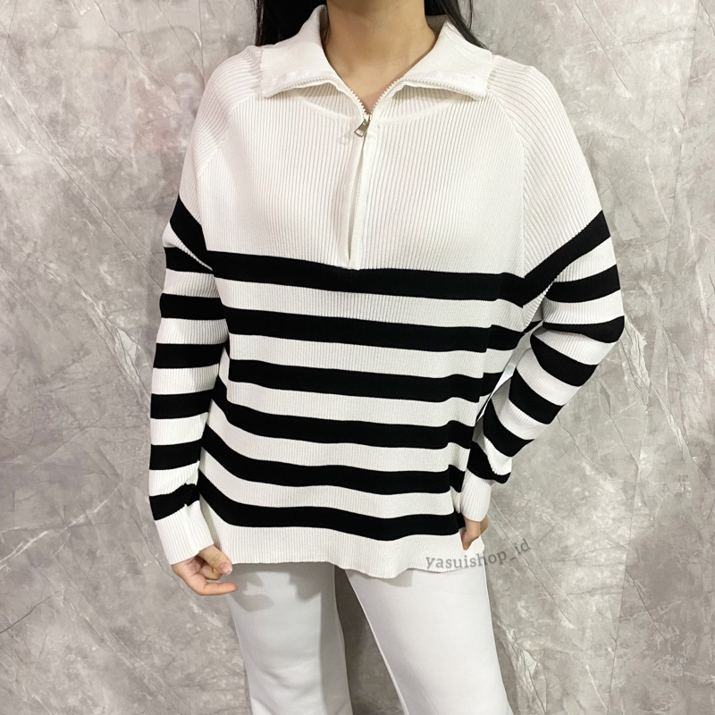 YASUI - Victory Longsleeve Stripes Knit Top (LD 170cm) | Atasan Lengan Panjang Wanita Jumbo