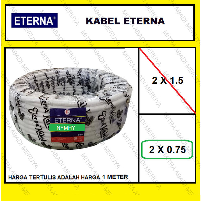 Kabel Eterna Serabut Kabel NYMHY 2 x 0.75 MM2 Kabel Listrik Eceran