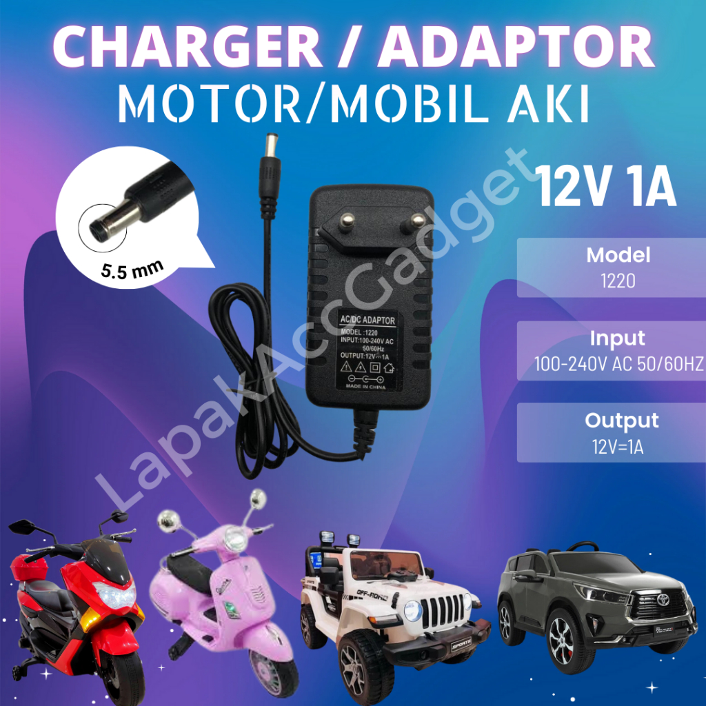 [ COD ] Adaptor Adapter Charger 12Volt 1A / 12V 1A Cas Cassan Mobil Mobilan Aki Motor Motoran Mainan