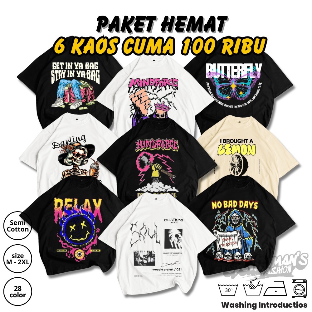 kaos santai 6pcs hanya 100 ribu