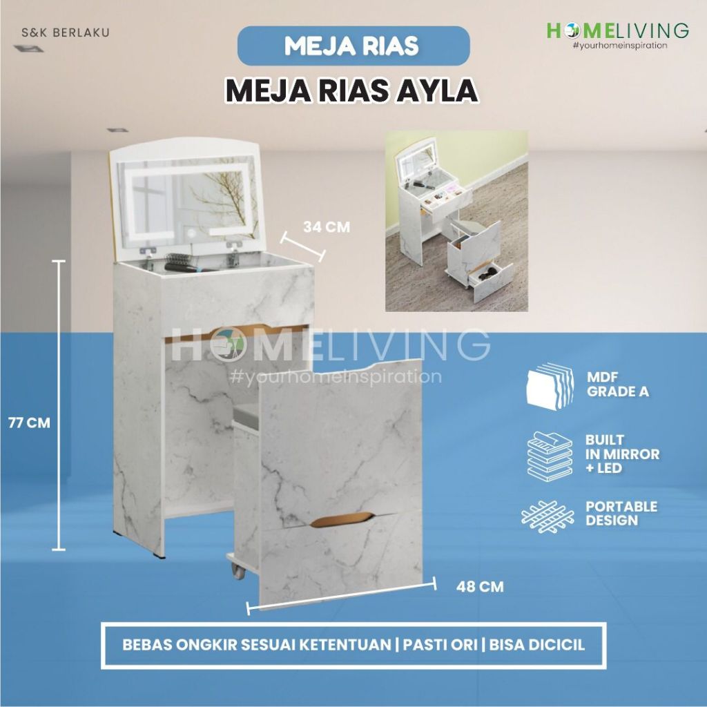 HOMELIVING-MEJA RIAS - MEJA MAKE UP - MEJA RIAS MINIMALIS - MEJA RIAS AESTHETIC