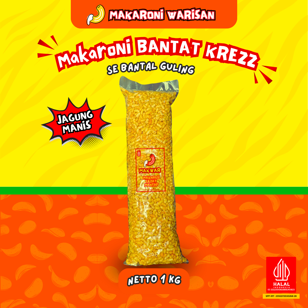 

Nycyta Home (1 Ball) Kerupuk Makaroni Bantat (1Kg) - Makaroni Krezz Jagung Manis Pedas