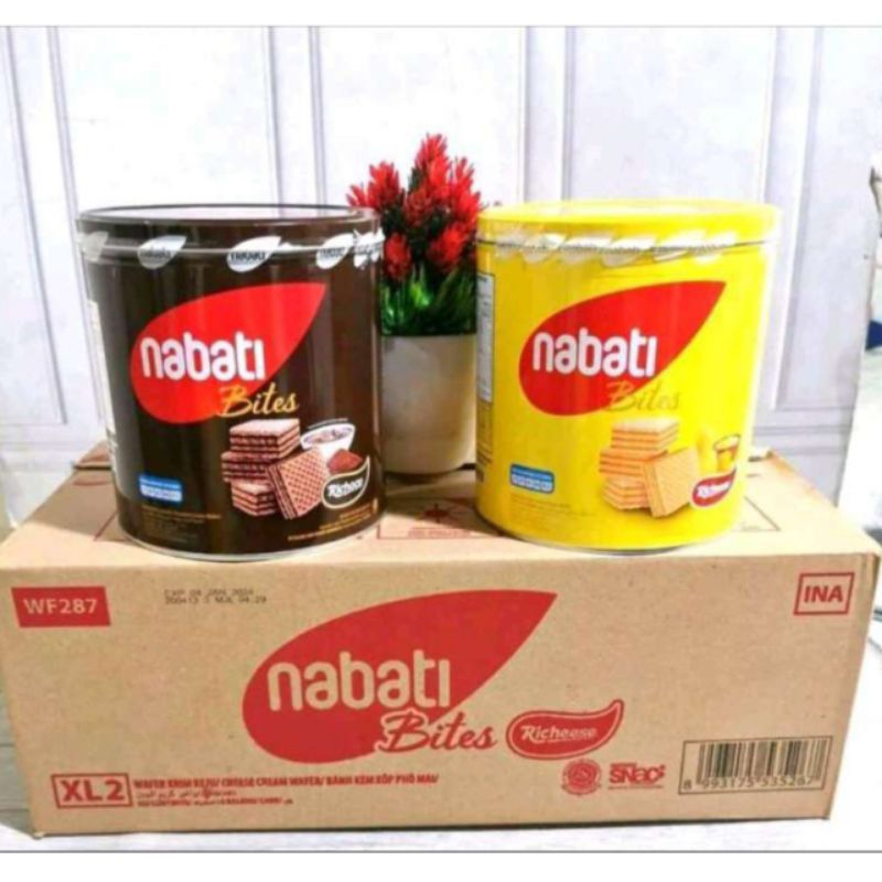 

1 Dus Nabati Wafer Bites Kaleng 240gr isi 6 Kaleng - Cokelat, Keju, Susu Vanilla, Pink Lava