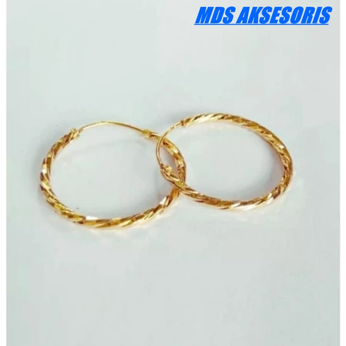 Anting Hijab - Anting Bulat Lapis Emas - Anting Bulat Jepit Titanium - ANTING IMPORT KOREA MURAH - C