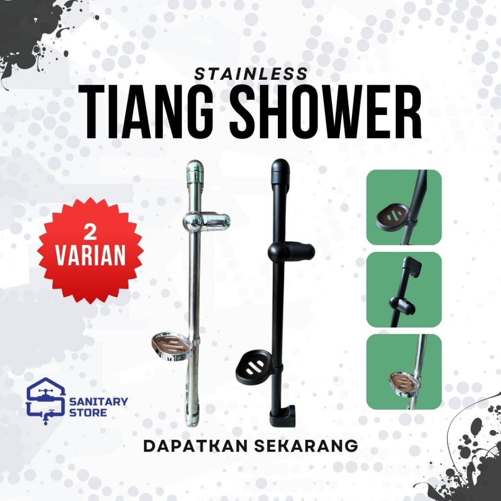 Tiang Shower Stainless Hitam dan Silver / Tiang Shower Plus Tempat Sabun/ Tiang Shower Stainless