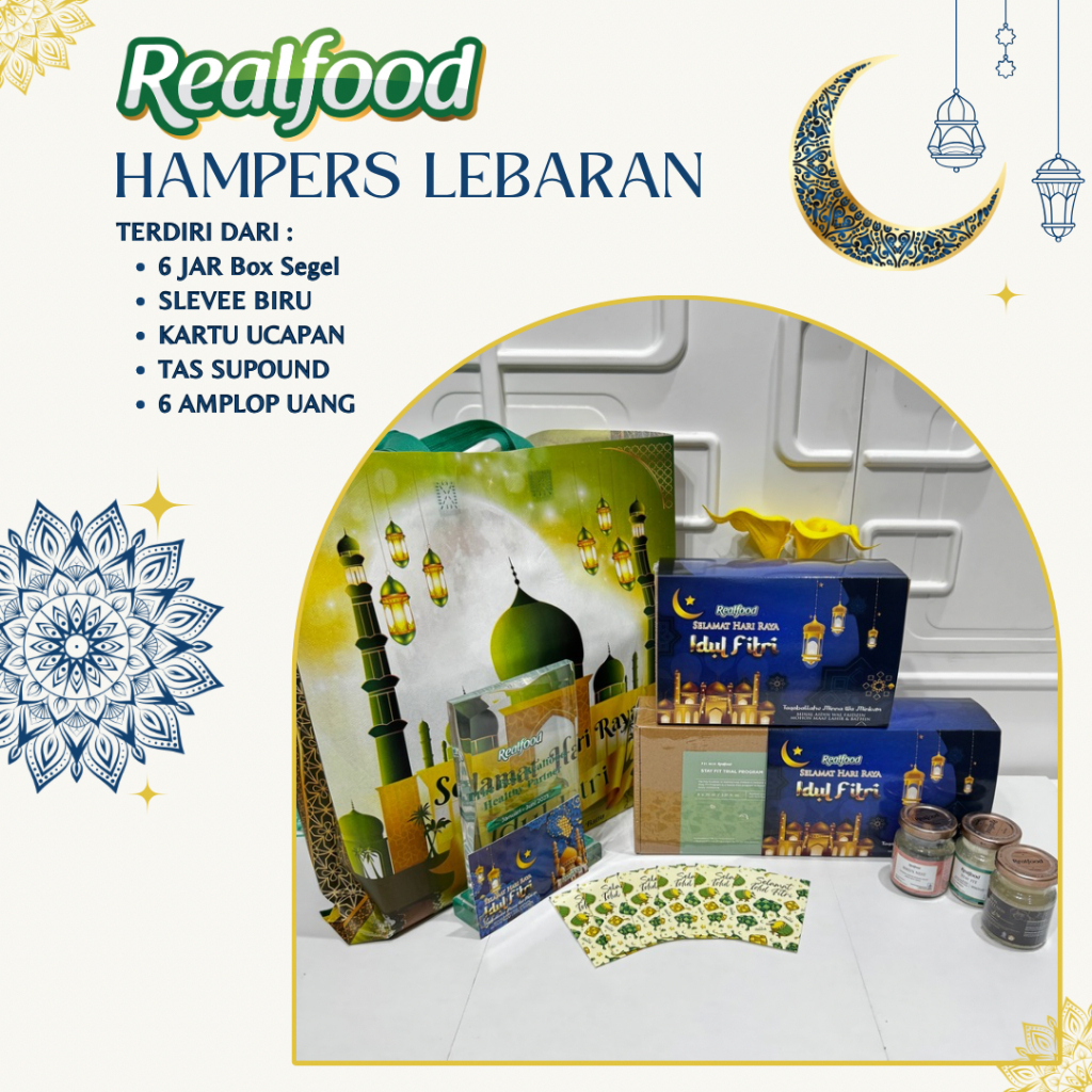 

REALFOOD HAMPERS LEBARAN IDUL FITRI RAMADHAN BOX TRIAL SEGEL ISI 6 JAR