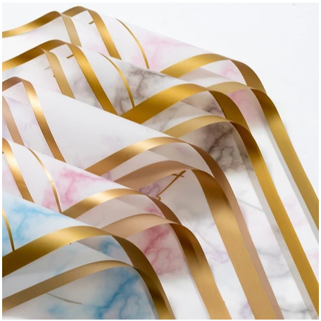 

[ECER] GOLD LINE MARBLE Flower Wrapping Gold Line Marble Cellophane Waterproof Kertas Buket Bunga Ecer Flower Wrap