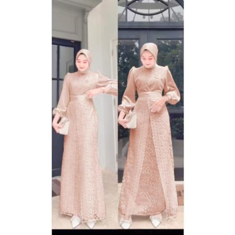 MELIA - DRESS BAJU GAMIS GAUN BRUKAT REMAJA DEWASA SATIN VELVET BUSUI JUMBO WARNA BEIGE SERIES // GA