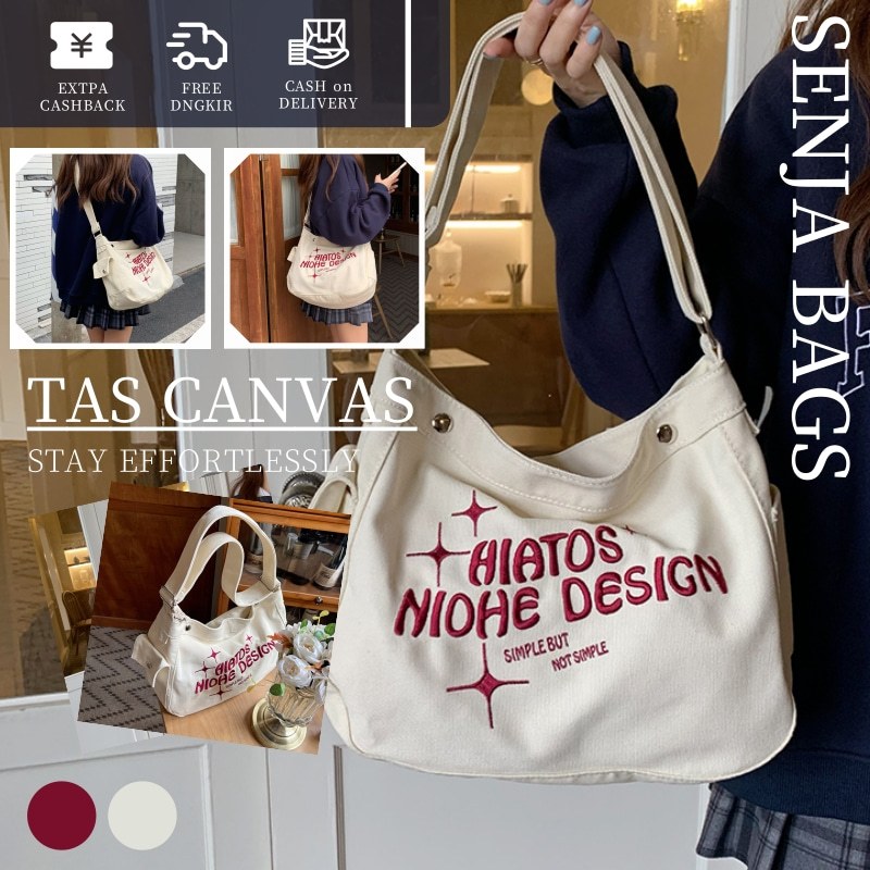 Tas Selempang Kanvas Korean Style untuk Wanita Slingbag Fashion, Bahan Kanvas Elizabeth Sling Bag Ta