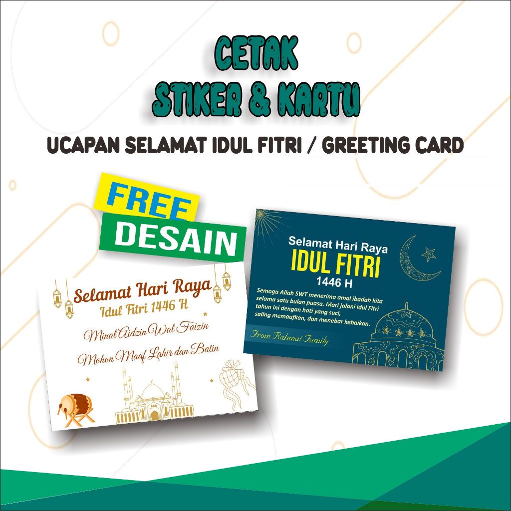 Cetak Kartu / Stiker Ucapan Hari Raya Idul Fitri, Ucapan Lebaran, Greeting Card, Gift Card Custom