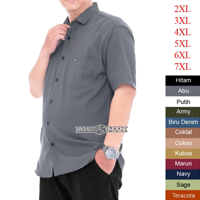 ABU - KEMEJA PRIA 3XL 4XL 5XL 6XL 7XL jumbo polos lengan pendek cowok ld 130 140 terbaru 2025