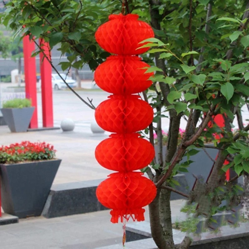 2pcs/set Lampion Honeycomb Imlek 5 Susun Lampion Imlek Bulat Susun Lampion Cina Lampion Honeycomb