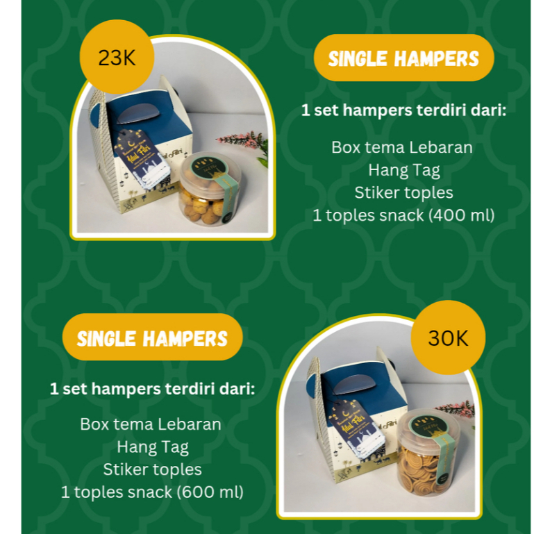 

Hampers Lebaran Idul Fitri isi 1 Jar Snack - Parcel Souvenir Hadiah Eid Mubarak