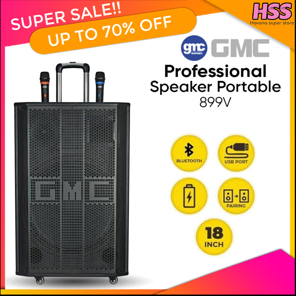 SPEAKER PORTABLE BLUETOOTH GMC 899V + 2 MIC WERLES SUARA MANTAP MENGGELEGAR - 18 inch