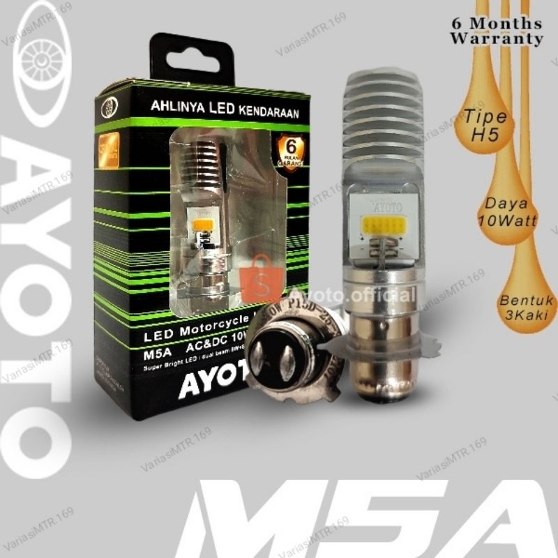 Lampu LED motor AYOTO M5A  AC/DC 10WATT BEBEK KAKI 3 /AYOTO M5A H6 KAKI 3