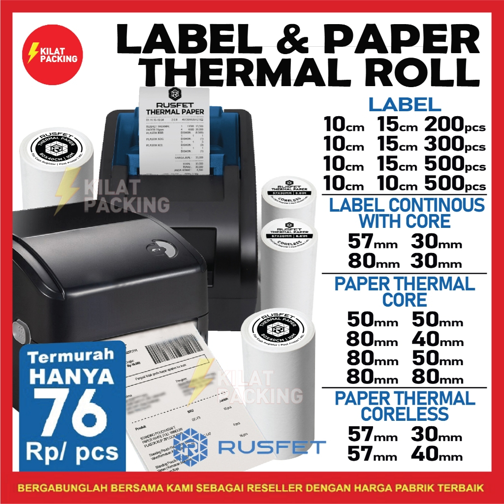 

Stiker Label Thermal Paper Thermal Stiker Barcode Printer Resi Kertas POS A6 Rusfet