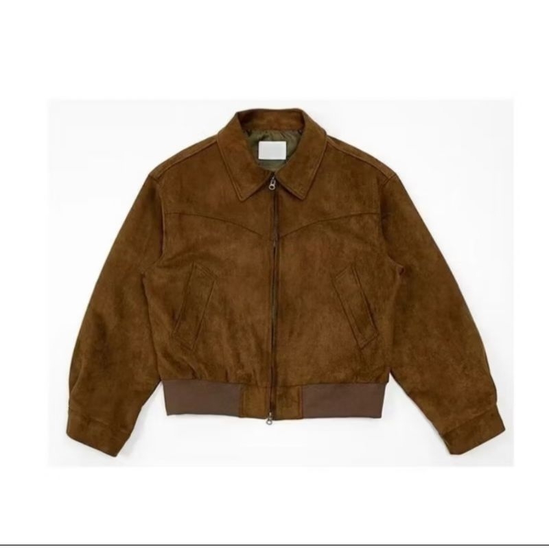 Jaket boxy pria suede harrington jacket vintage peremium