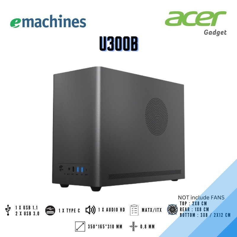 eMachines Casing Gaming PC Case MATX C3 dengan PSU ATX, Drive HDDx1+SSDx1, Max CPU Cooler 135mm, Max