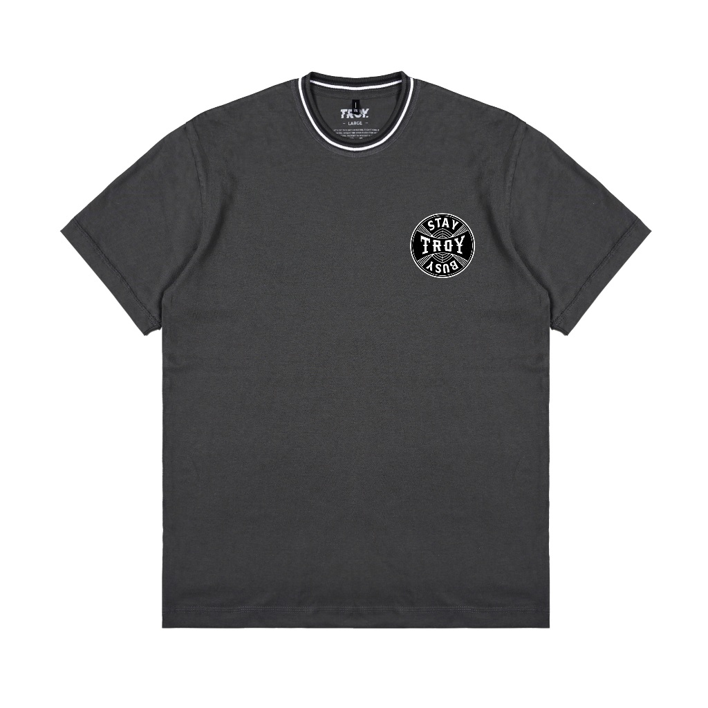 Troy Company Neck Strip Tshirt Dark Grey Orbis Tela - Kaos Lengan Pendek Kaos Abu Gelap KST 3050-3A1W1B