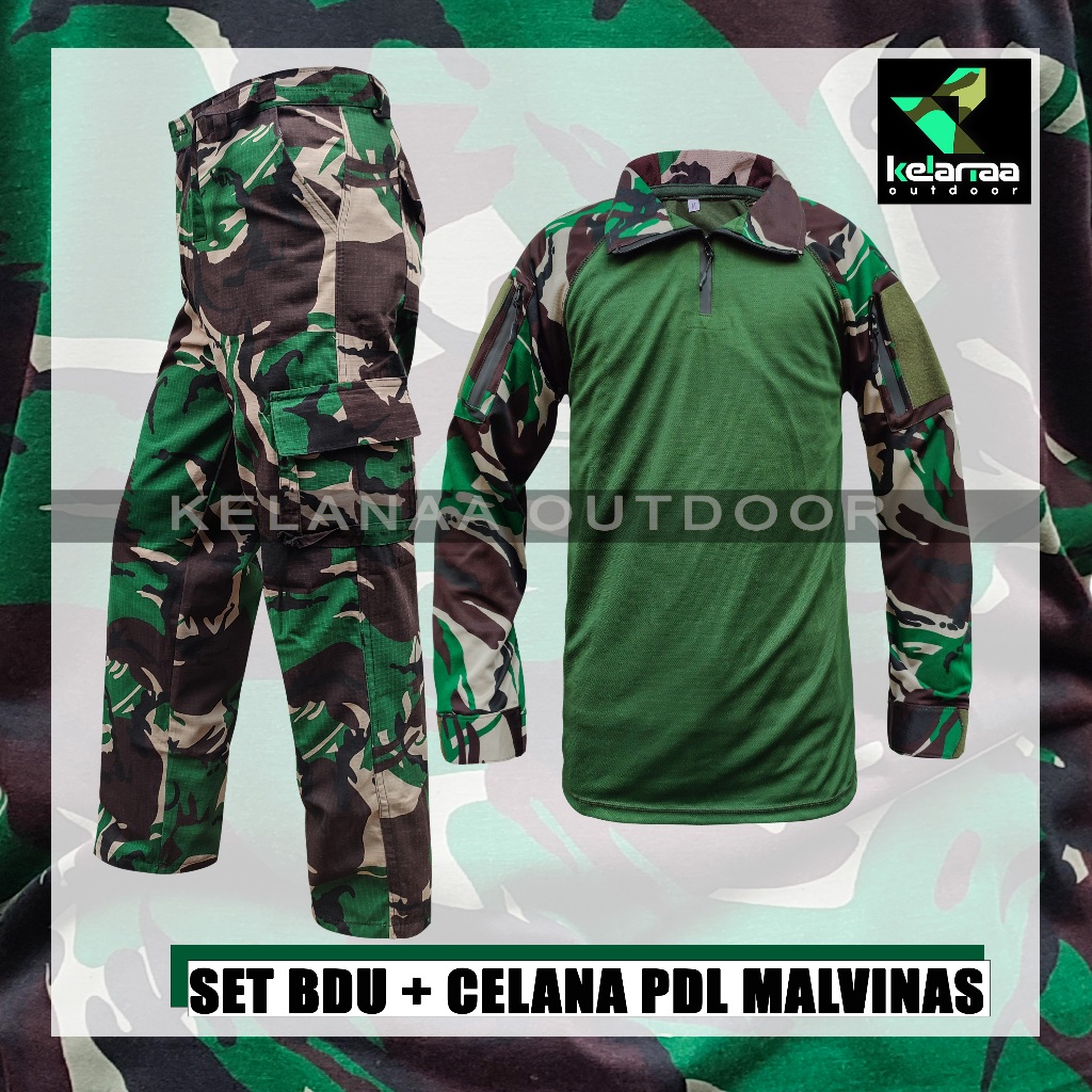 SATU SET SETELAN Baju Kaos BDU TActical Combat Lengan Panjang Celana Tactical Malvinas TNI