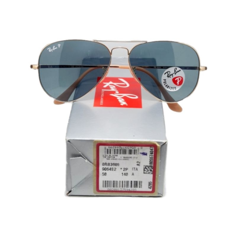 Sunglasses Kacamata Hitam Rayban Aviator II RB3689 9064/S2 58 2P Blue Flash Mirror polarized Origina