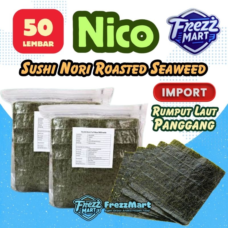 

Nico Nico Sushi Nori 50 Lembar import Yaki SushiNori 50S Sheet Rumput Laut Panggang Premium Roasted Seaweed Kimbap Gimpbap