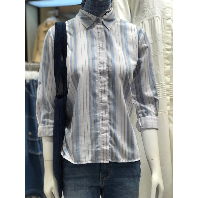 Cardinal Girl Kemeja wanita salur biru putih new arival