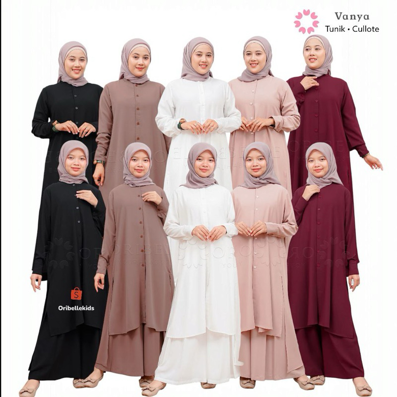 Oribelle Kids Vanya one set syari long tunik dan kulot couple anak remaja tanggung dewasa polos