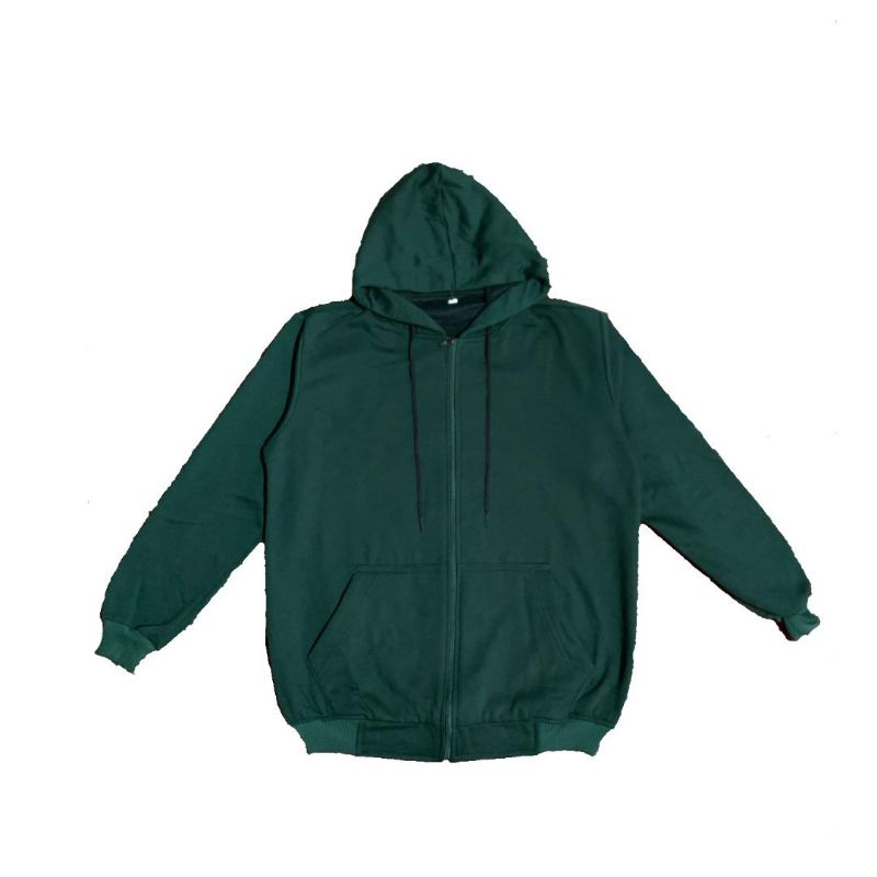 Jaket Sweater Hoodie Zipper List Resleting Pria Fleece Risleting - Hijau Botol