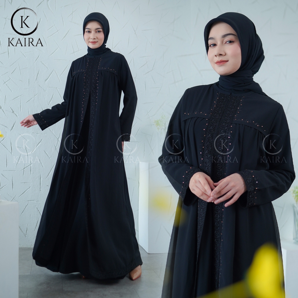 GAMIS ABAYA NAHWA SERIES HITAM  LIS HITAM- KAIRA EXCLUSIVE