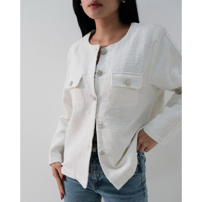 Tweed cardigan/Blazer waita/Blazer kekinian/Tweed blazer