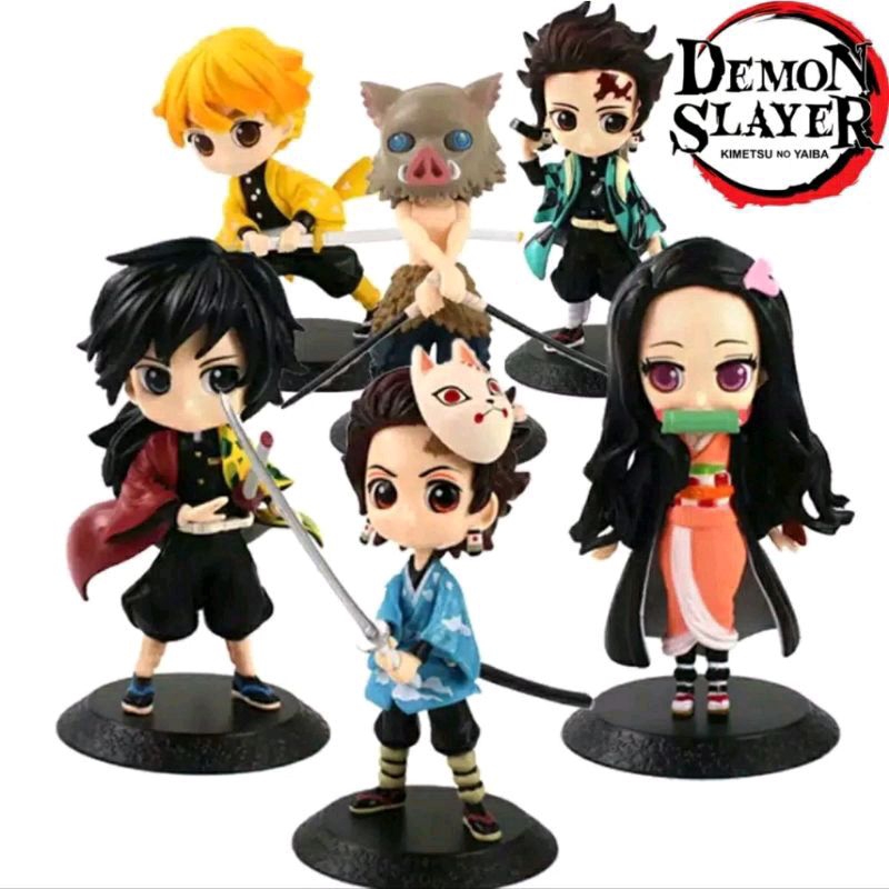 ACTION FIGURE DEMON SLAYER KIMETSU NO YAIBA chibi tanjiro inosuke zenitsu tinggi 7cm Satuan