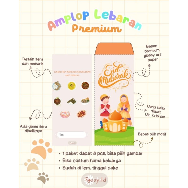 

amplop lebaran premium / amplop lebaran panjang / amplop tanpa dilipat / amplop panjang / amplop aestetik / amplop estetik dapat 8 pcs